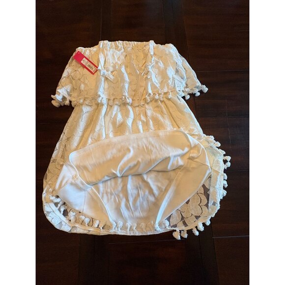 Xhilaration White Lace Dress TAdjustable StrapsmSummer With Pom-Poms Fringe M - Picture 8 of 10